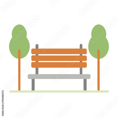 Simple park bench and trees cartoon illustration design