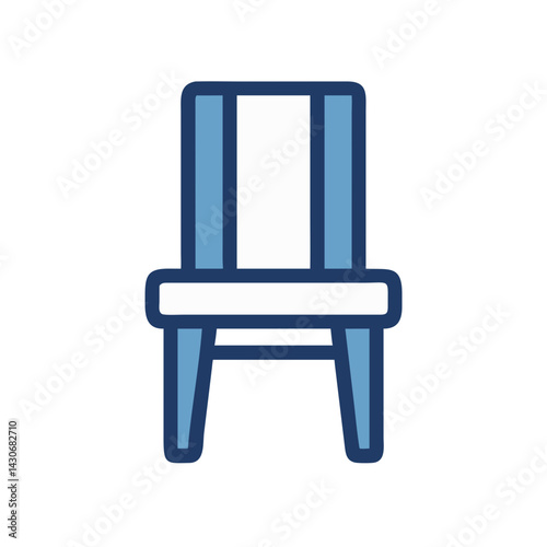 Blue and White Minimalist Chair Illustration Icon on Black