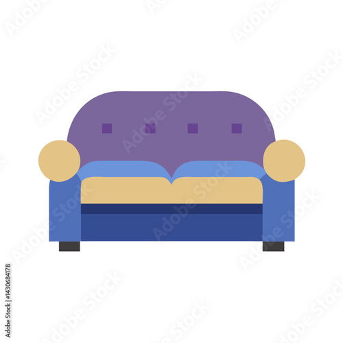 Minimalist Vector Illustration of a Purple and Blue Sofa