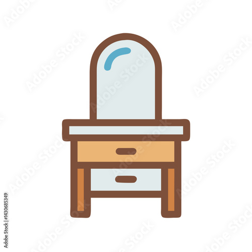 Cute Cartoon Vanity Table with Mirror Icon