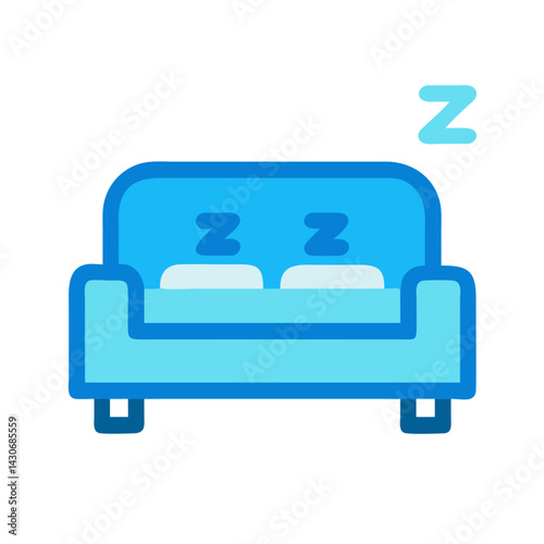 Sleeping on the couch icon, blue sofa, rest
