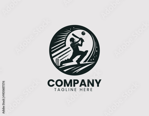 Focused Cricket Batsman Silhouette Mid Swing Vector Logo Design