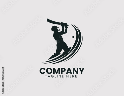 Focused Cricket Batsman Silhouette Mid Swing Vector Logo Design