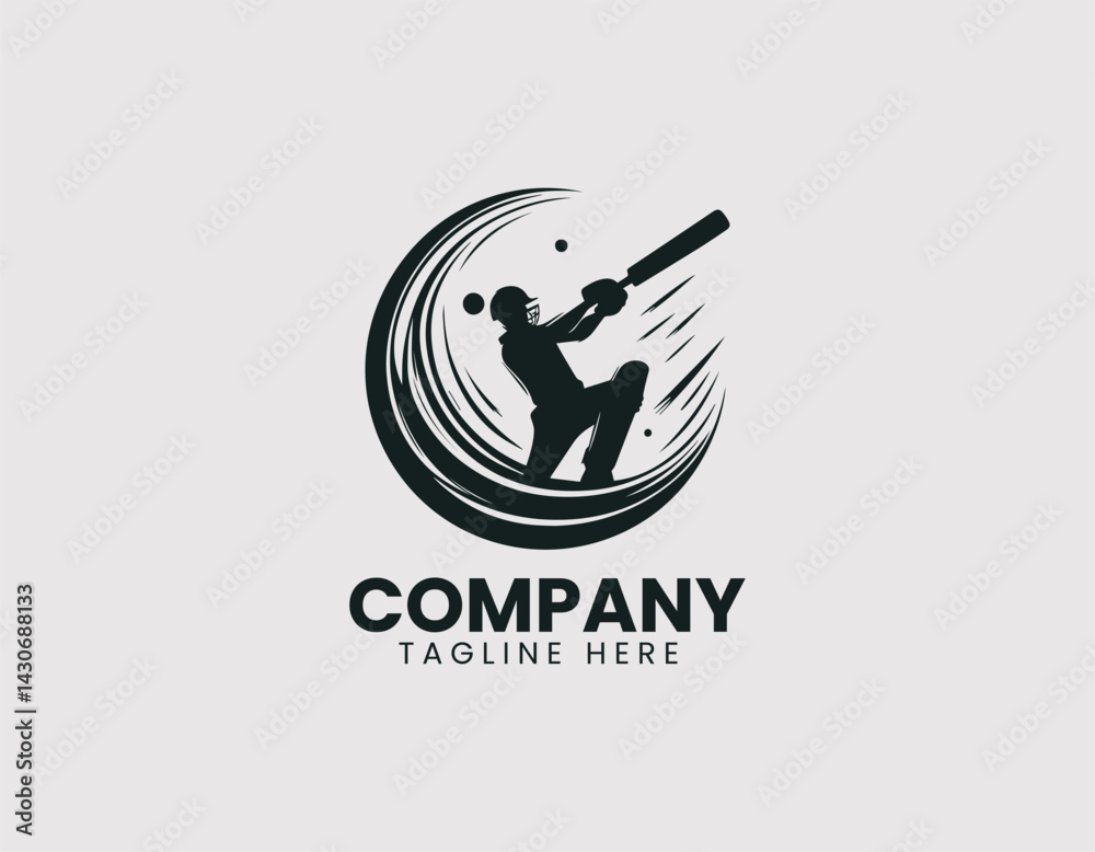 Fototapeta premium Focused Cricket Batsman Silhouette Mid Swing Vector Logo Design