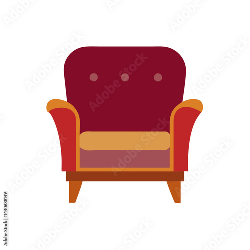 Burgundy Armchair Isolated on Black Background Illustration