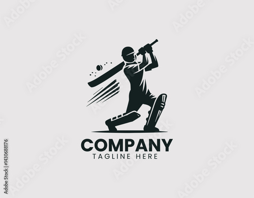 Focused Cricket Batsman Silhouette Mid Swing Vector Logo Design