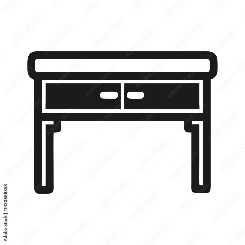 Outline Drawing of Wooden Desk with Two Drawers Outline Drawing of Wooden Desk with Two Drawers