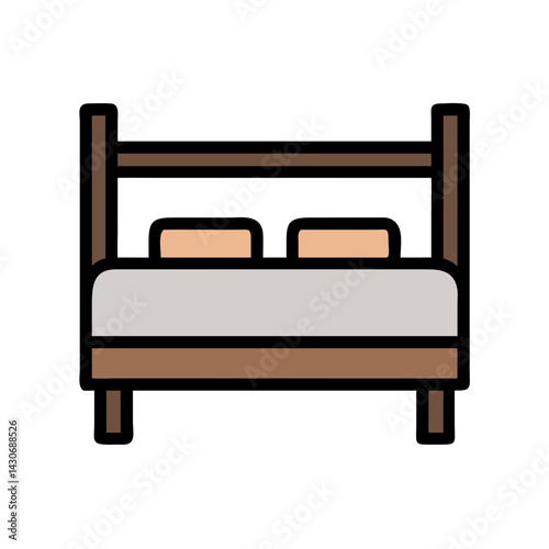 Stylized Bed with Pillows on Black Background Illustration