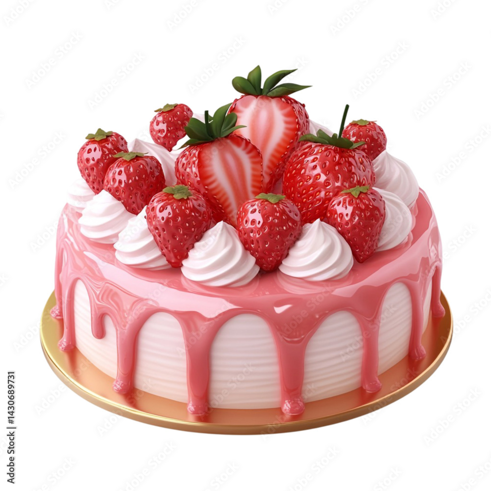 Delicious strawberry cake with pink frosting and whipped cream Delicious strawberry cake with pink frosting and whipped cream