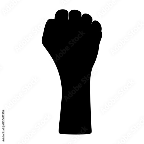 Silhouette of a raised fist symbolizing protest, transparent . empowerment, solidarity, and resistance to oppression