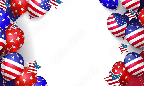 Composition with American attributes, balloons and stars.
