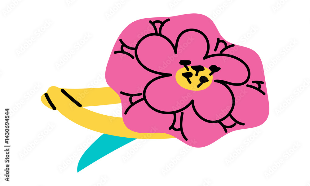Obraz premium Hairpins from the 90s. A hairpin with a flower. Flat doodle illustration, a bright hair accessory. Suitable for fashion, teen, retro style, girly looks, school aesthetics, and vintage design themes.