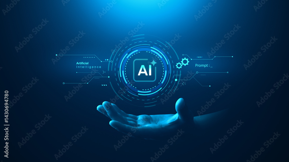 AI Technology and Digital Innovation with Artificial Intelligence Concept Hand and AI Data Future. AI Technology and Digital Innovation with Artificial Intelligence Concept Hand and AI Data Future.