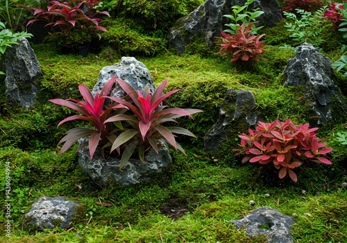 Colorful miniature landscape with moss and plants photo