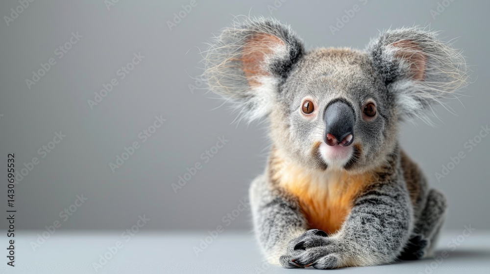 Obraz premium a yellow koala smiling happily over white isolated background photo white isolated studio portrait 
