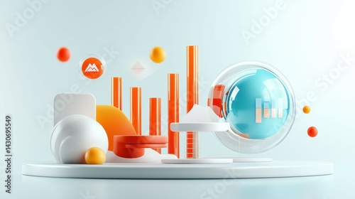 Abstract 3D composition featuring geometric shapes and vibrant colors.