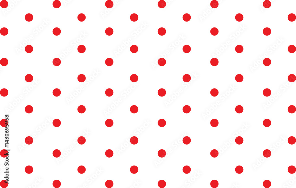 Vector seamless pattern with red dots perfect for contemporary backgrounds, textiles, packaging, and eye-catching visual statements.