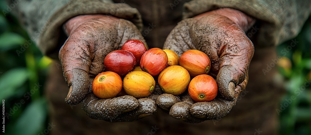 Hands of a farmer cupping fresh harvest fruit together Hands of a farmer cupping fresh harvest fruit together