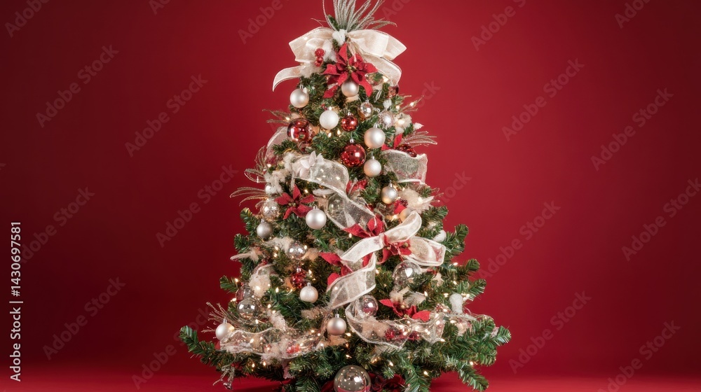 Fototapeta premium Festive Christmas tree with elegant decorations