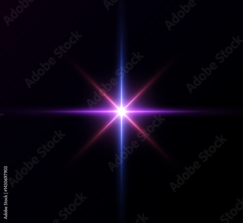 Light flash effect on dark background. Realistic bright light glare, sun, bright, rainbow, Magic sparkling star.