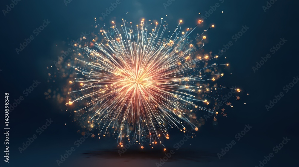 Obraz premium A bright firework bursts into the night, filling the sky with a dazzling array of colors. Sparks radiate outward, creating a festive atmosphere perfect for celebrations