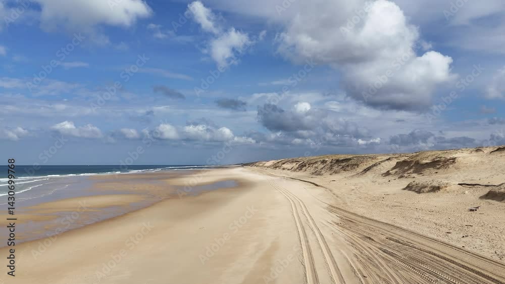 Dunes de côte sauvage sous un ciel bleu