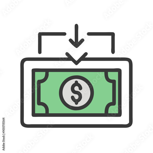 Money inflow icon, deposit and payment concept illustration