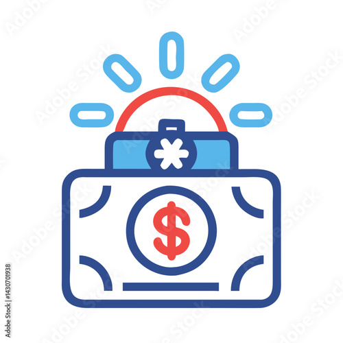 Glowing Money Briefcase Icon - Business Finance Concept