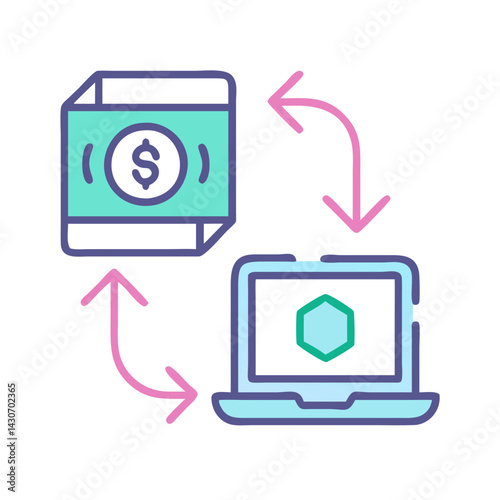 Digital money exchange between computer and online banking