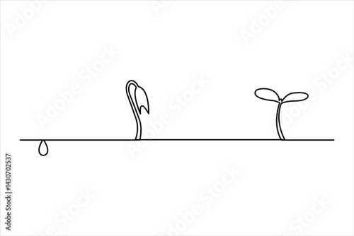 Continuous one line drawing of plant growing process
