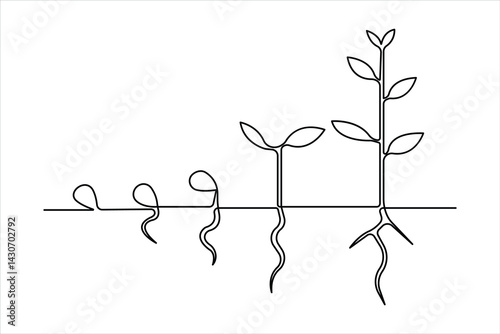 Continuous one line drawing of plant growing process
