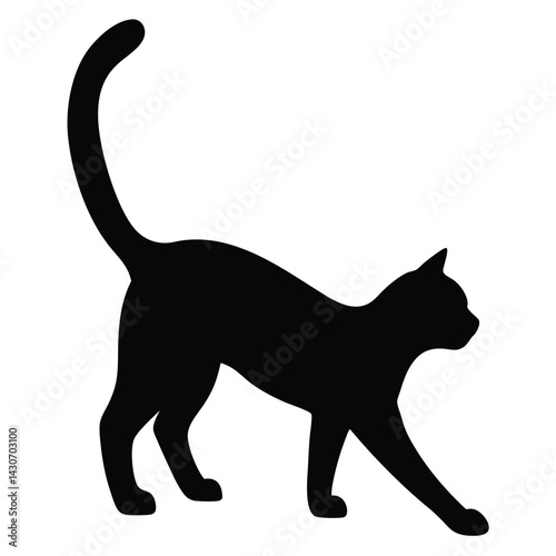 Elegant Black Cat Silhouette Prowling Stalking Gracefully Vector Image Isolated.