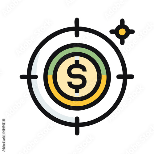Dollar coin in target, focus on financial success