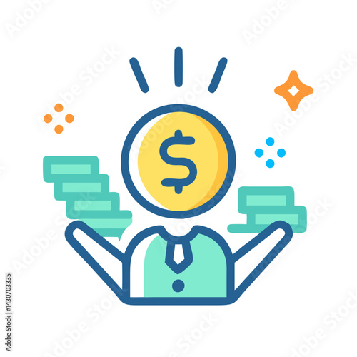 Financial success and investments icon with stacks of money