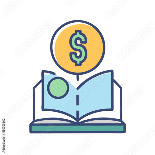 Financial Education: Coin Above an Open Book Icon