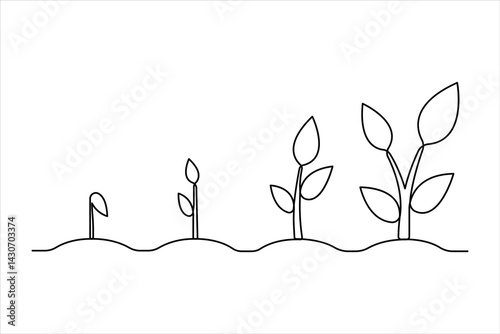 Continuous one line drawing of plant growing process
