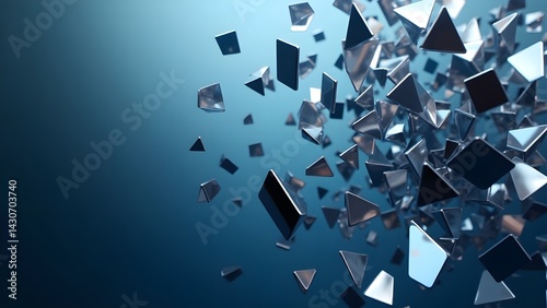 Abstract Metallic Shards on a Smooth Steel Blue Gradient – Futuristic Minimalism in Motion photo