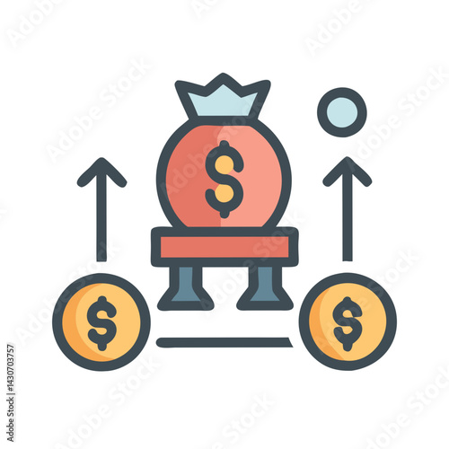Investment Growth: Money Bag and Increasing Value Icon