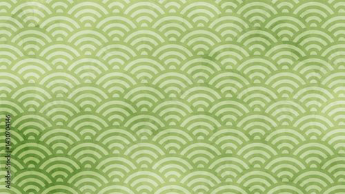 和の背景　緑色の青海波文様パターン