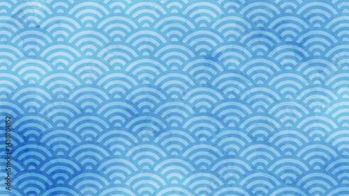 和の背景　青色の青海波文様パターン