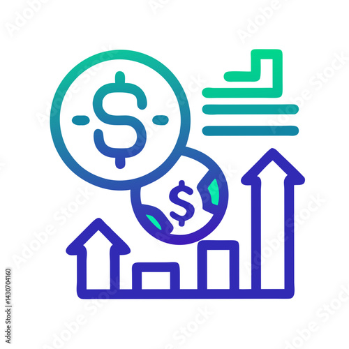 Financial Growth Chart with Dollar Coins Icon Symbol