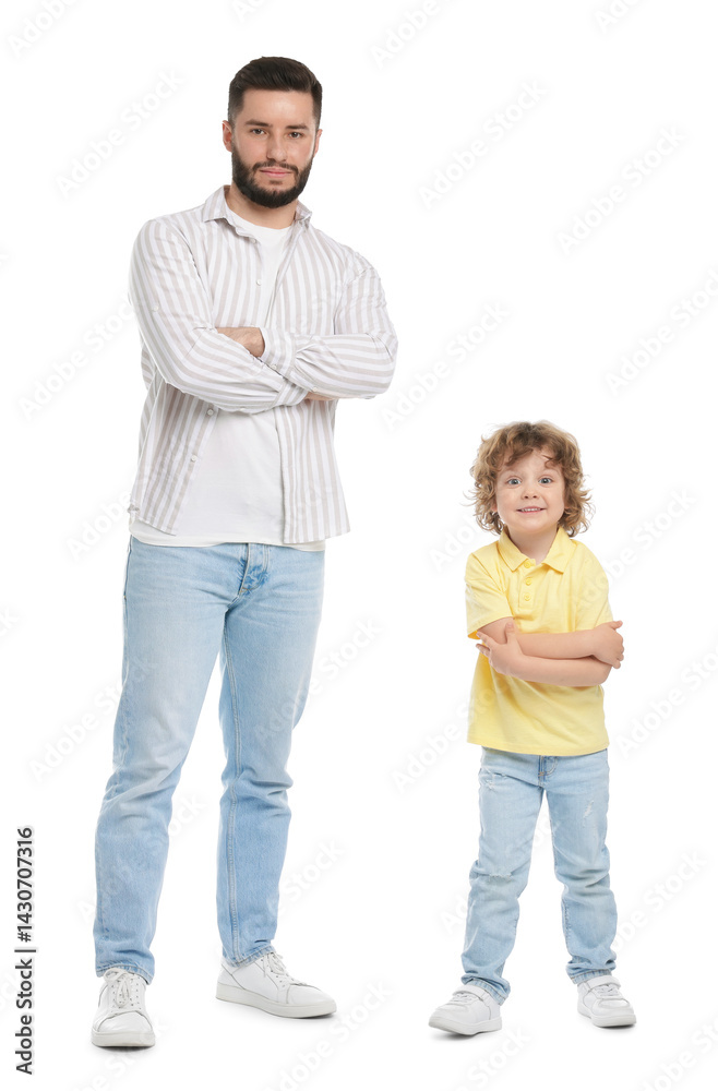 Happy father and his son on white background Happy father and his son on white background