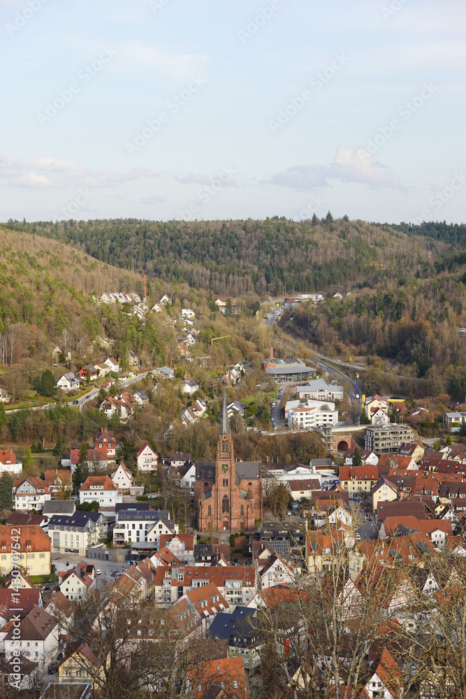 Fototapeta premium The panorama of Nagold town in Black Forest region in Germany