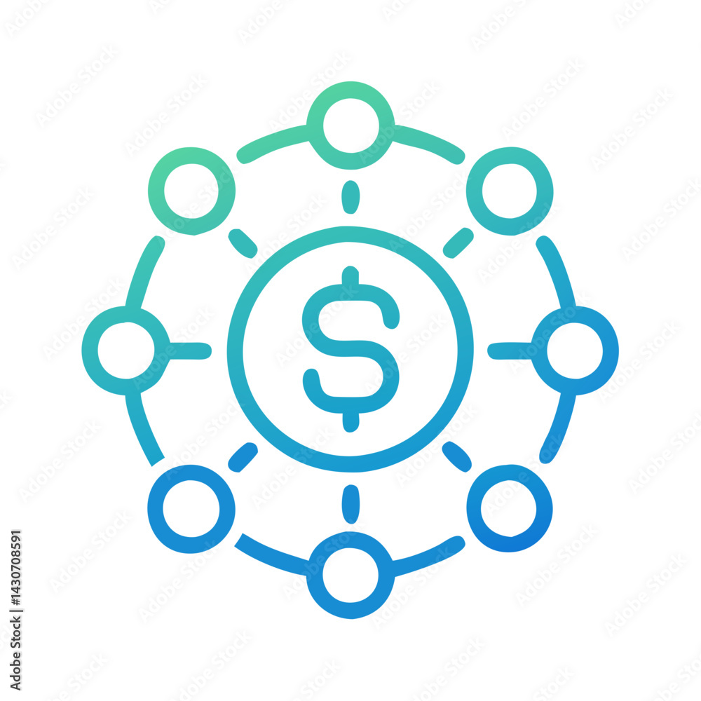 Decentralized Finance: Dollar Sign with Connected Nodes Icon Decentralized Finance: Dollar Sign with Connected Nodes Icon
