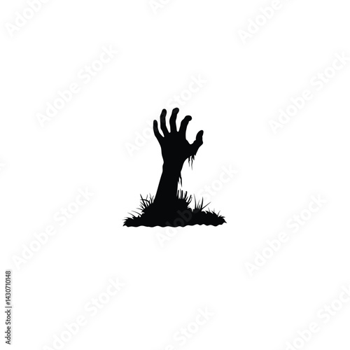 Zombie hand coming out of the ground silhouette on white background