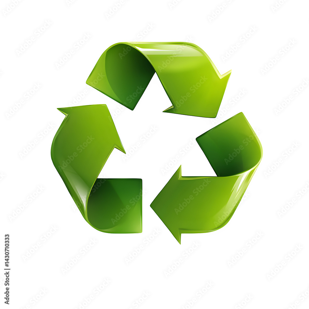 Fototapeta premium Green recycle symbol with curved arrows isolated on transparent background