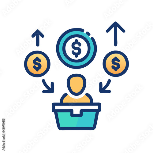 Revenue distribution icon, money flow for investing concept