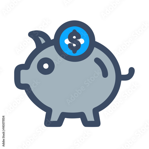 Blue outlined piggy bank, money saving, financial planning
