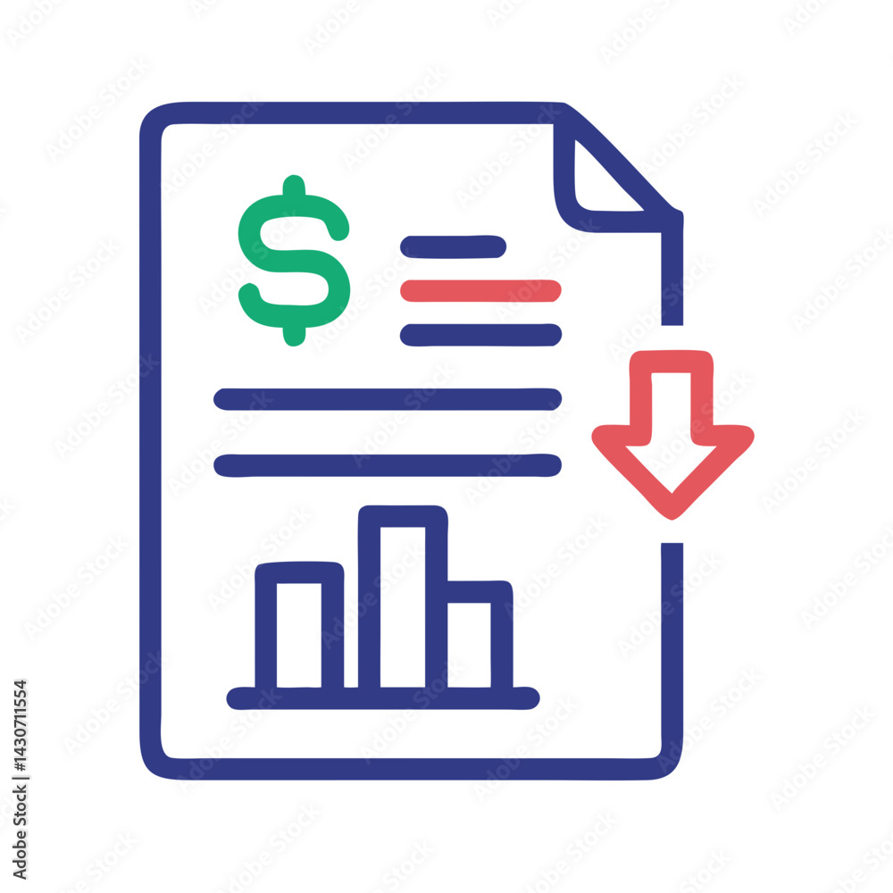 Financial Report Icon Representing Decreasing Profits and Losses Financial Report Icon Representing Decreasing Profits and Losses