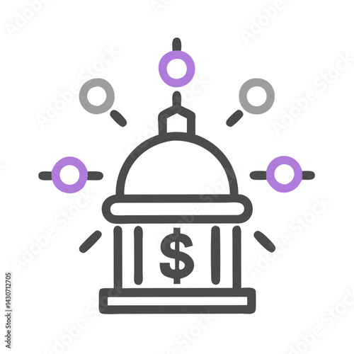 Decentralized finance icon showing a building with nodes